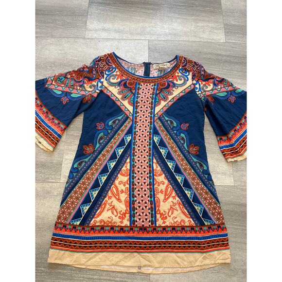 Flying Tomato Retro Bell Sleeve Top Blue Large - Picture 3 of 5